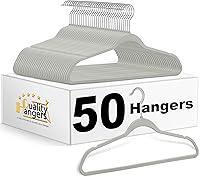 QualityHangers 50 Pack Slim Gray Plastic Hangers - Non-Velvet Non-Slip Notches, 360° Swivel Hook for Coats, Dresses, Shirts & Jackets