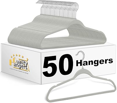 Quality Hangers 50 Pack Plastic Hangers for Clothes - Slim Non-Velvet Hangers with 360 Swivel Chrome Hook & Non Slip Notches - Ideal for Dresses Coats Shirts Jackets & More - Gray Gray, 50 Pack