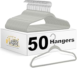 Quality Hangers 50 Pack Plastic Hangers for Clothes - Slim Non-Velvet Hangers with 360° Swivel Chrome Hook & Non Slip Notches - Ideal for Dresses Coats Shirts Jackets & More - Gray