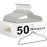 Quality Hangers 50 Pack Plastic Hangers for Clothes - Slim Non-Velvet Hangers with 360° Swivel Chrome Hook & Non Slip Notches - Ideal for Dresses Coats Shirts Jackets & More - Gray