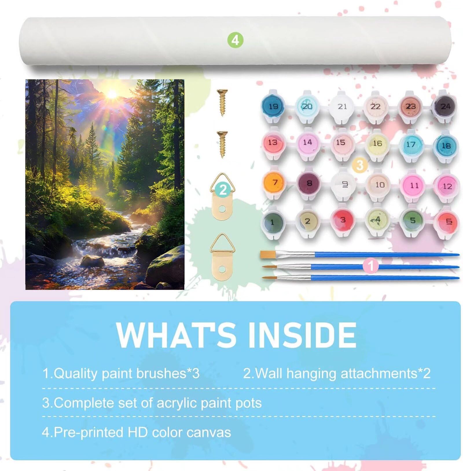 Kit de Pintura por Números, Bosque Arroyo Pintar por Numeros Adultos, DIY Paint By Numbers Kit Pintura Niños, con Pinceles y Pinturas Acrilicos, Lienzos para Pintar Pinturas (Sin Marco) 80x110cm M-888