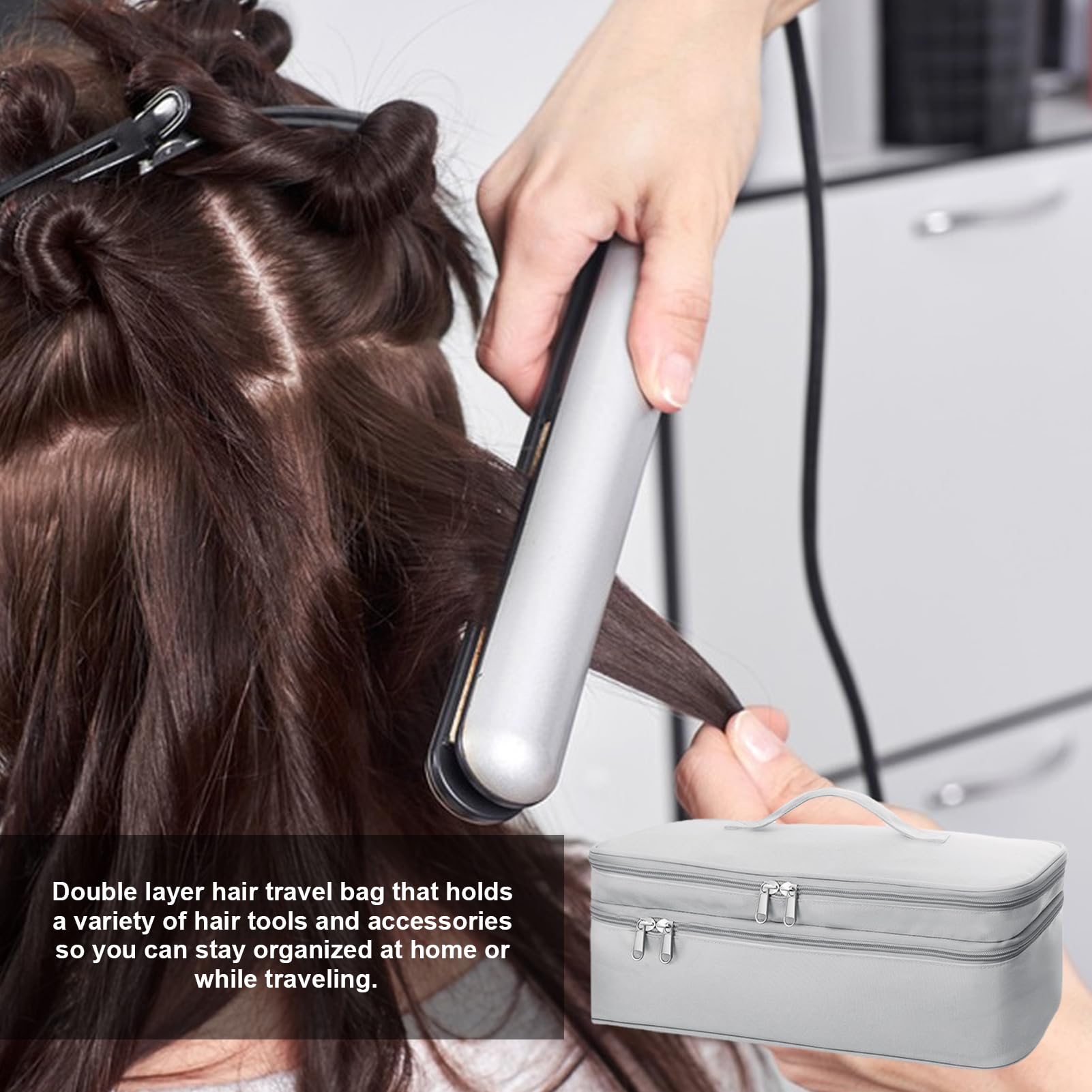 Bolsas para cepillos de pelo para viajes – Material duradero de doble capa | Estuche de viaje para herramientas para el cabello | Organizador de almacenamiento de cepillos de pelo portátil con almohad — view 8