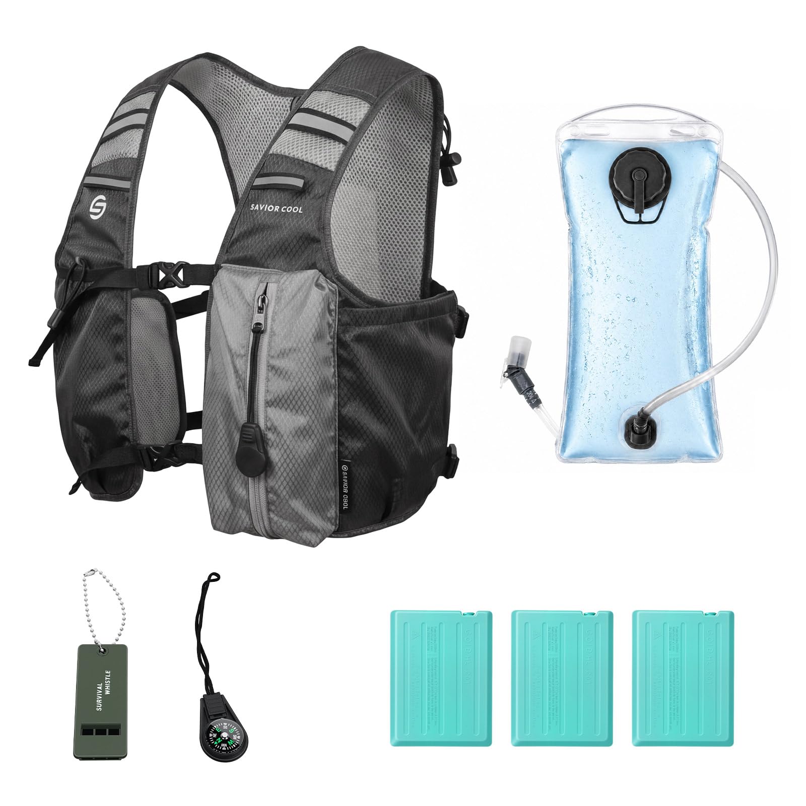 SAVIOR COOL Cooling Running Vest with 2L Water Bladder, 10L Hydration Backpack, Up to 180 Minutes Cold Relief, Reflective Details for Marathon, Trail Running, Cycling & Long Distance Training