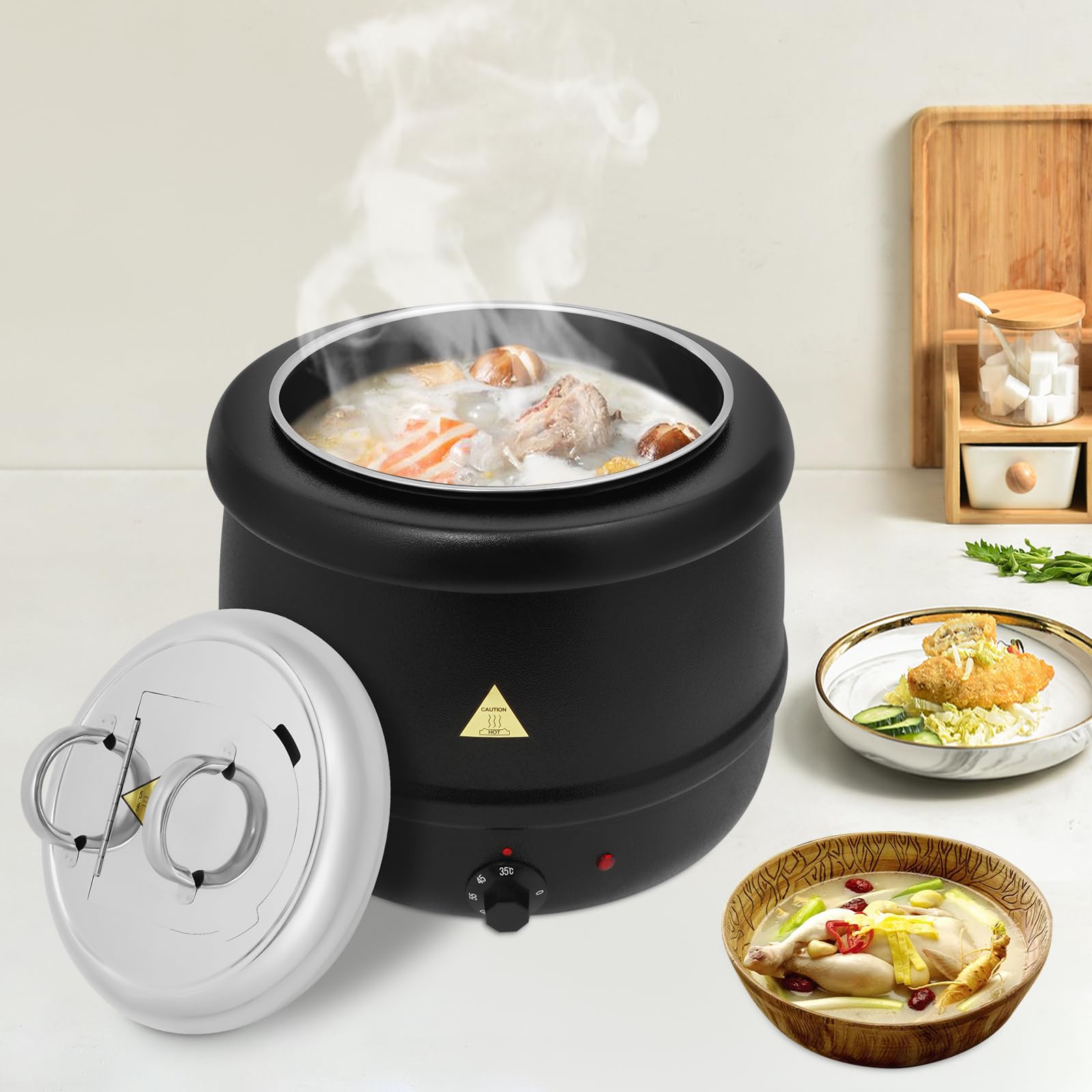 Casserole électrique 13 l Plage de température de 95-176 °F Noir | 400 W Cuisinière électrique en acier inoxydable pour grandes cuisines, restaurants, cafés, réunions de famille, fêtes