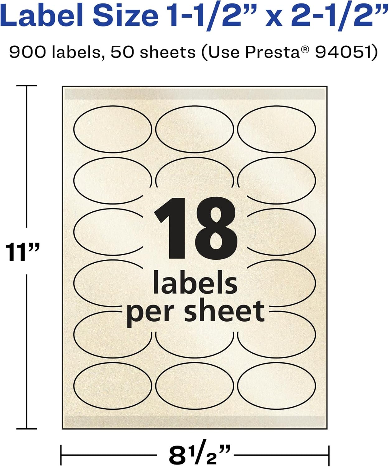 Avery Pearlized Ivory Oval Labels, Sure Feed Technology, 1.5" x 2.5", 900 Pearlized Ivory Labels, Laser/Inkjet Printable