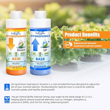 pH Up & pH Down for Hydroponics, Complete pH Control Kit 250ml pH Up and 250ml pH Down with 250ml Beakers for Water pH Adjustment