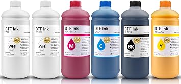 DTF Ink 1000ml Combo Pack Compatible for printheads Installed DTF Printers L1800 R1390 ET-4800 8550 XP15000 I3200 4720 XP600 TX800 ET2800,2*White+ 1set Black Cyan Magenta Yellow