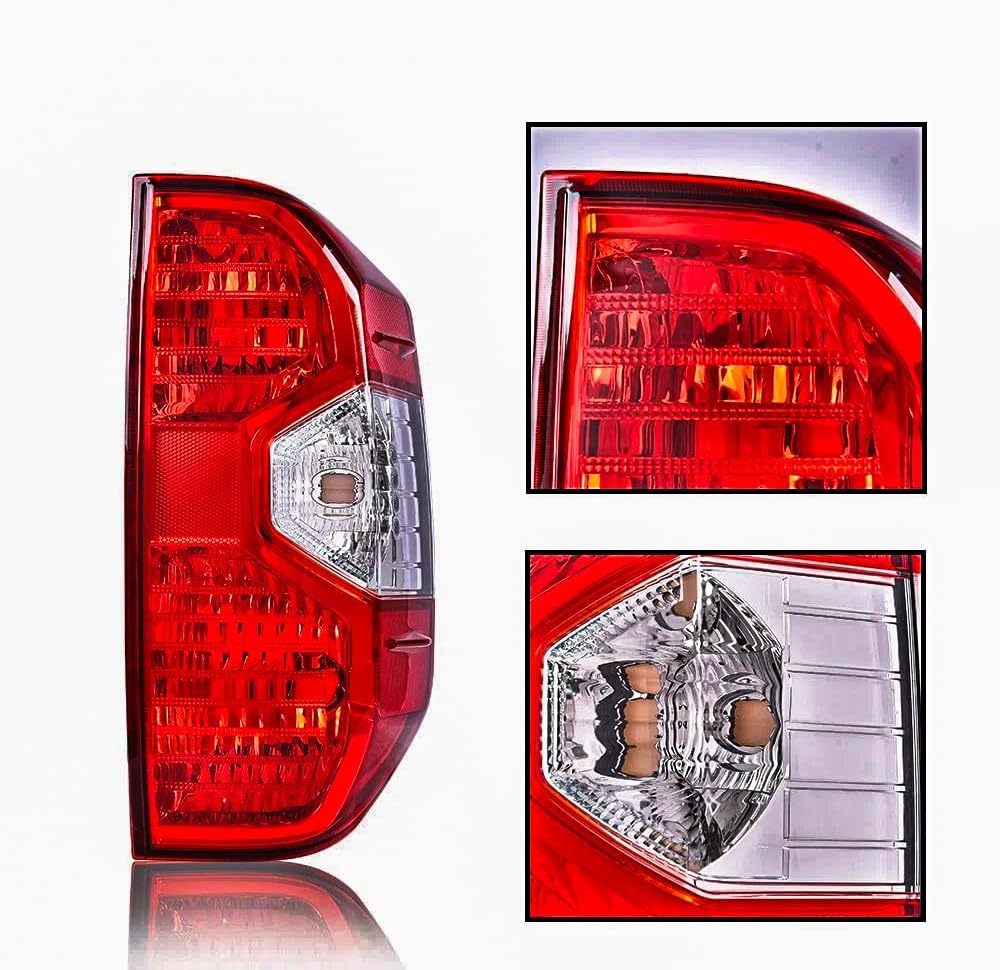 Taillight Assembly with Socket for 2014-2021 Toyota Tundra Pickup Red Rear Tail Back Brake Signal Light Lamp Replacement Right Passenger Side,Chrome Housing Clear Lens