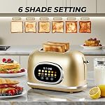 2 Slice Toaster Retro Stainless Steel Smart with Bagel, Cancel, and Defrost Functions, Smart Touch Screen for Easier Operation, 6 Bread Shade Settings, Extra Wide Slots and Removable Crumb Tray, Gold