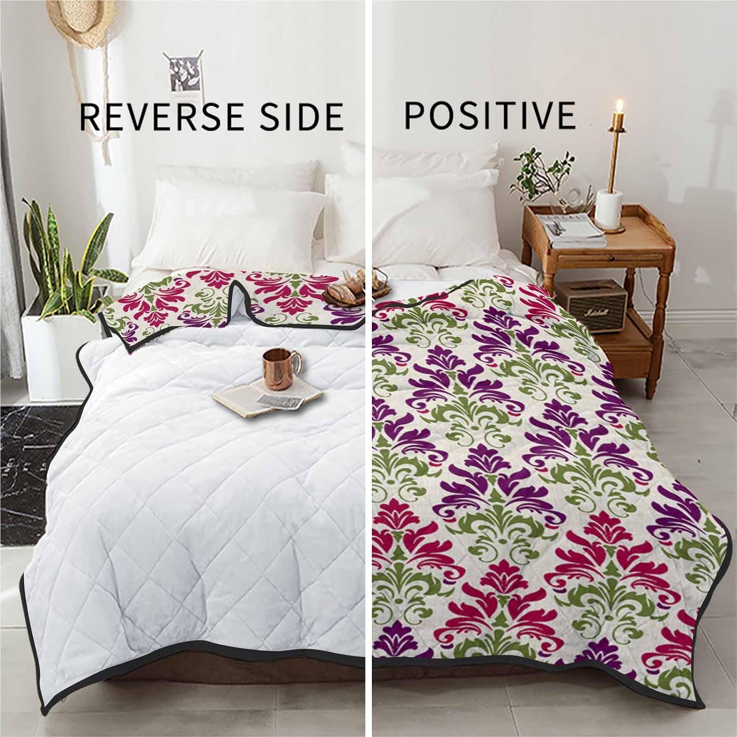T&H XHome Quilt Full Size Luxury Quilted Comforter Bedspread-Thin Soft Cozy, Abstract Geometric Art Red Green Floral Pattern Reversible Stitched Lightweight Quilt Coverlet for All Season