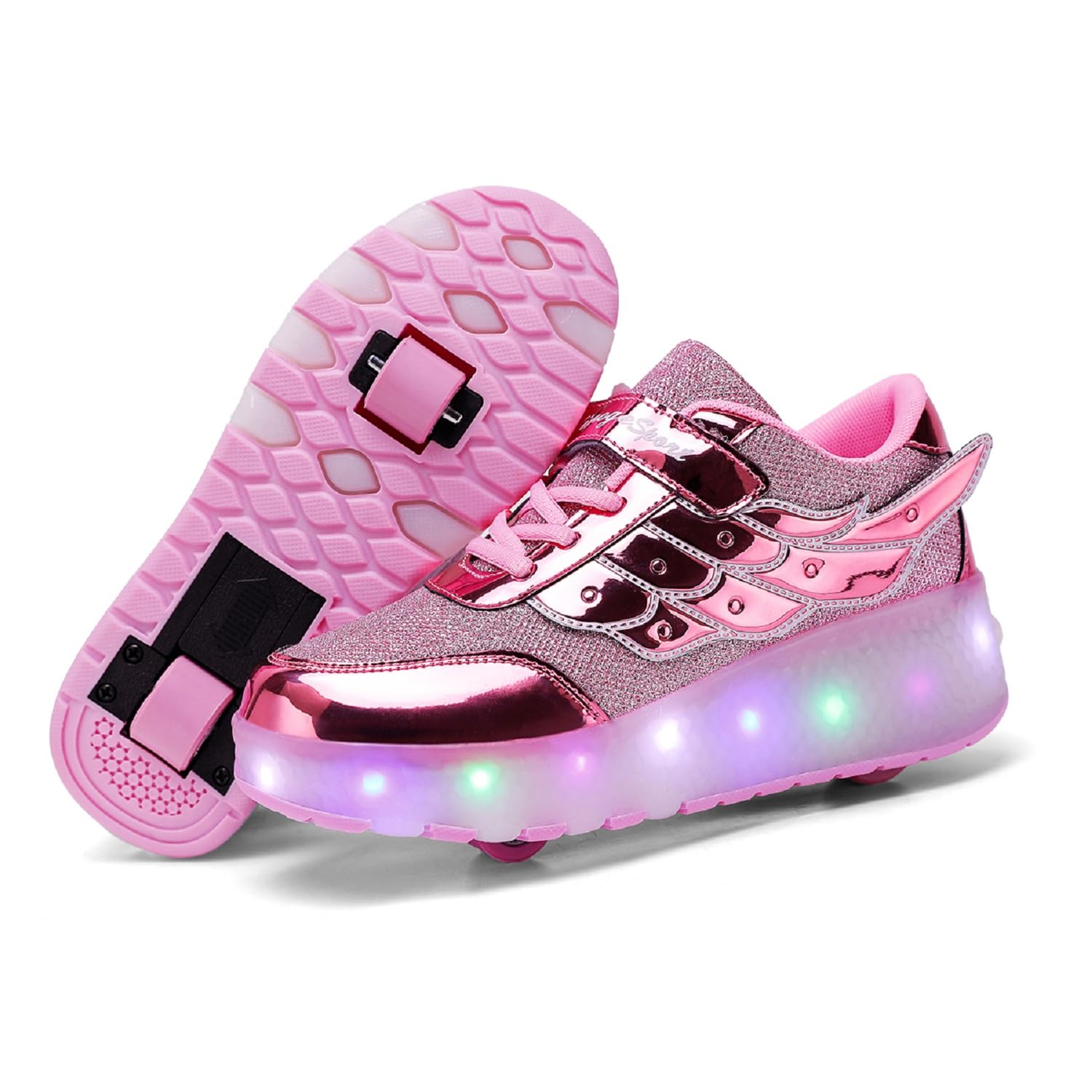 USB Recargar Skateboarding Zapatos Luces LED Coloridos Parpadeante Zapatos de Skate Rueda Doble Zapatillas Calzado Deportes de Exterior Gimnástico Sneakers Regalo de cumpleaños para niños