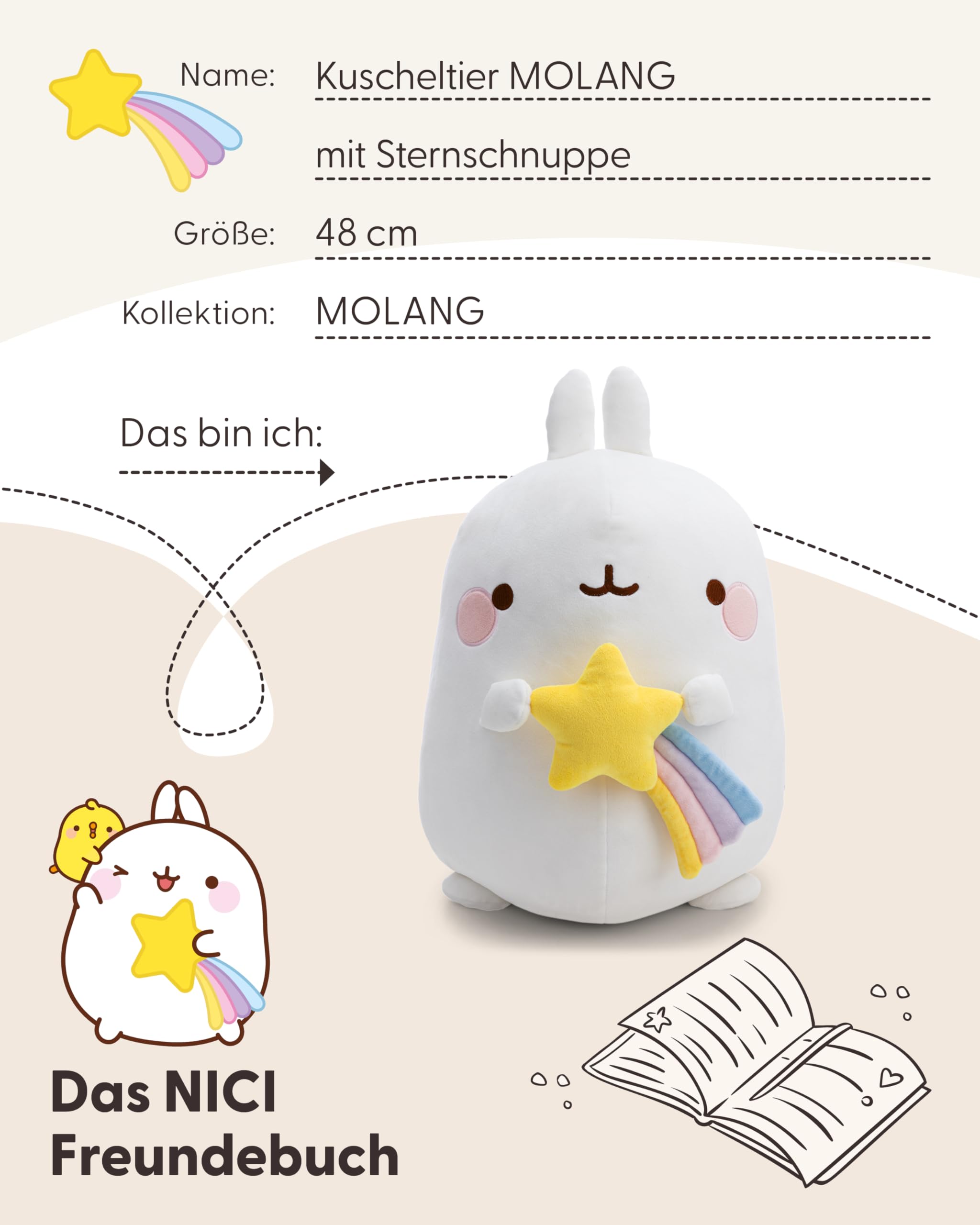NICI Kuscheltier MOLANG mit Sternschnuppe 48cm - weiß
