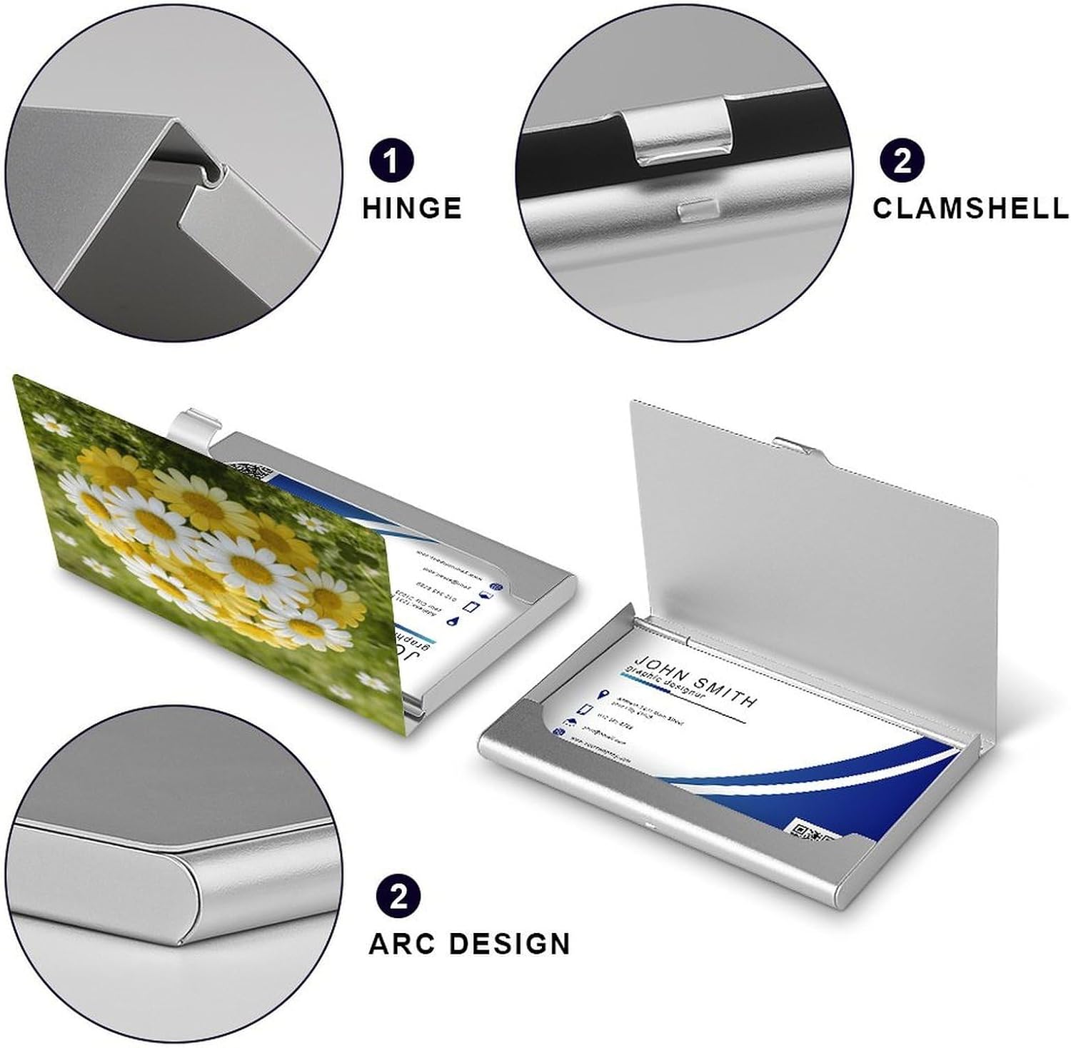 Personalized Yellow Floral Business Card Case Ultra-Thin Aluminum Alloy Business Card Holders with Buckle Style Shut Lightweight Business Card Wallet for Men Women
