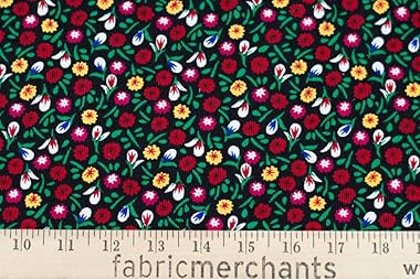Fabric Merchants Corduroy Floral Fabric by The Yard, Black/Red/Green 5 Yards