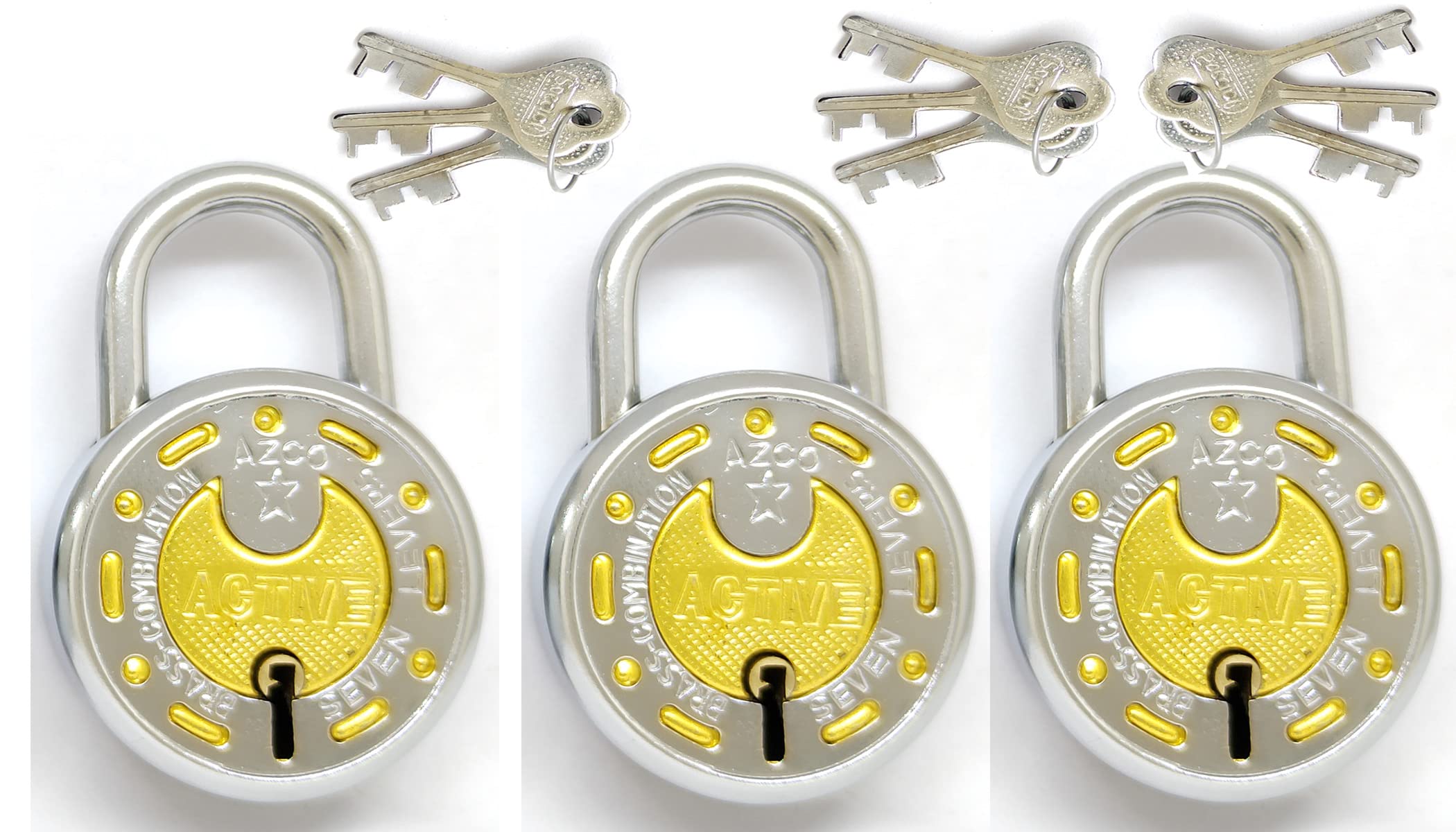 Azco Active Locks, Door Locks, Padlocks for Rooms, Home, 50MM- 7 Levers, Double Locking-Silver-Gold (Combo Offer) Iron Padlocks Pack of 3 (B0B1QCYYWP) Amazon Price History, Amazon Price Tracker