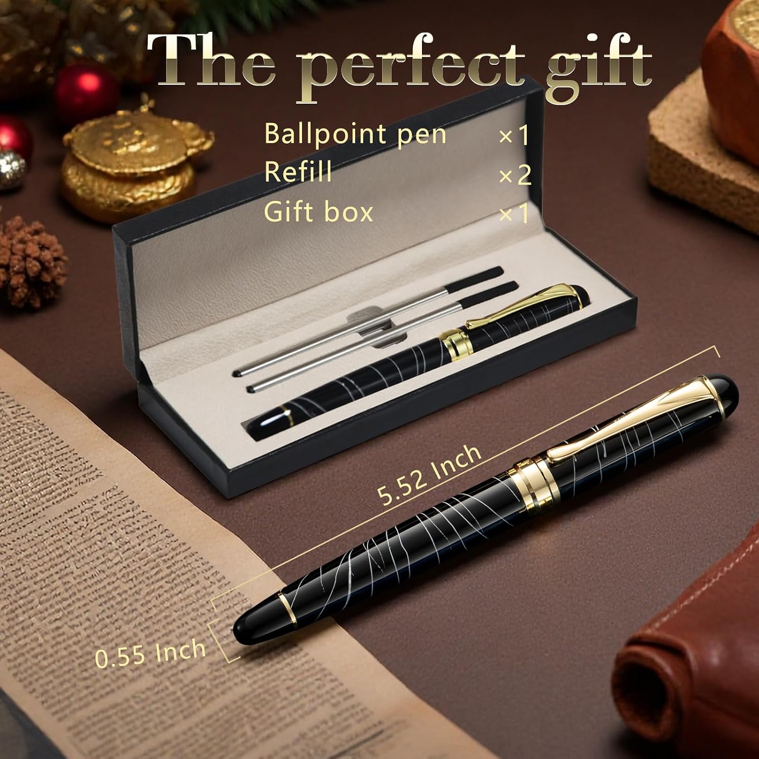 Luxury Ballpoint Pens Black Ink 0.5mm Medium Point Work Pen Smooth Writing,Elegant Fancy Nice Gift Pen Set for Signature Executive Business Office Supplies image 2