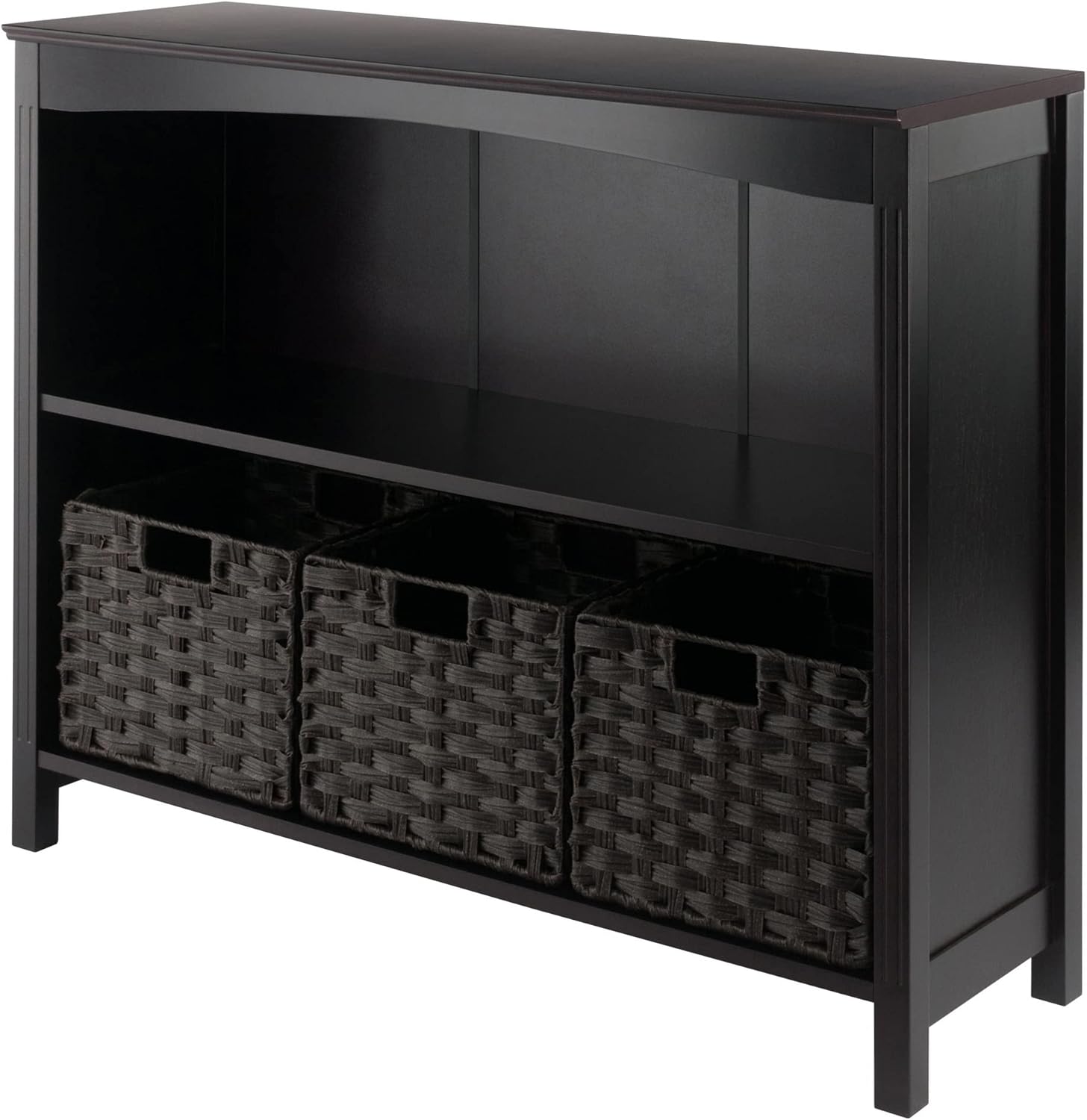 Winsome Wood Terrace 4-Pc Storage Shelf with 3 Foldable Woven Baskets - Walnut and Chocolate