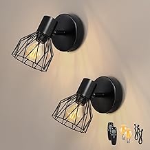 Battery Operated Indoor Wall Light, LED Wall Lamp Without Cables, Bedroom Sconces with Dimmable Light Bulb with 3 Colour Temperatures, Remote Control for Living Room, Hallway - 2 Pieces