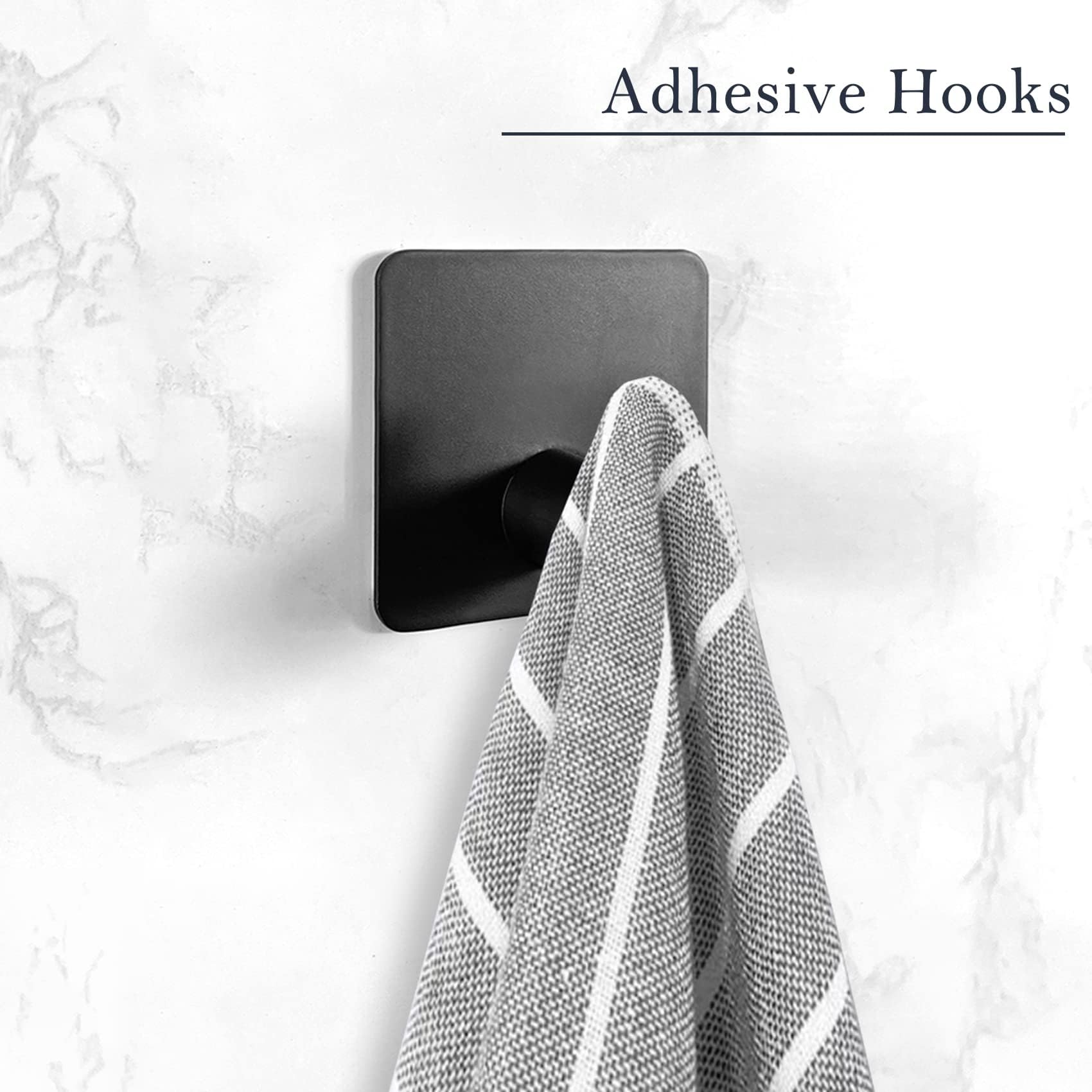 PNWNNH Ganchos adhesivos resistentes para toallas de pared, ganchos de ducha para puerta de baño, cocina, paquete de 4, color negro mate