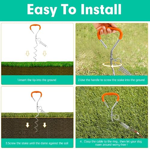 Dog Tie Out Stake Heavy Duty, Dog Stake For Yard With Spring, Dog Stake Sturdy For Training Or Camping, Dog Anchor For Dog Runner, Attach To Tie Out Cable & Lead For Ground, Backyard & Sand #TOP5