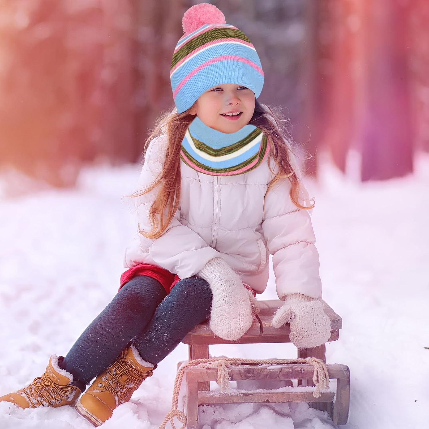 Kids Winter Hat, Scarf & Gloves Set - Knit Beanie Hat, Fleece Lined for 3-8 Year Olds - Image 5