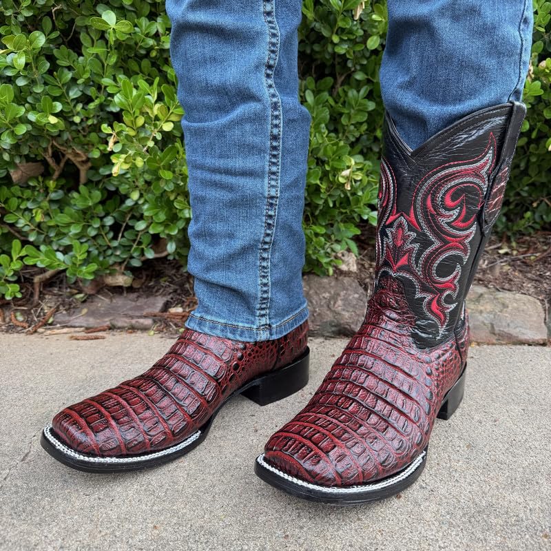 Image of Men's Alex Exotic Caiman Python Western Cowboy Boots Square Toe Pull On Tall Shaft bota de vaquero para hombre