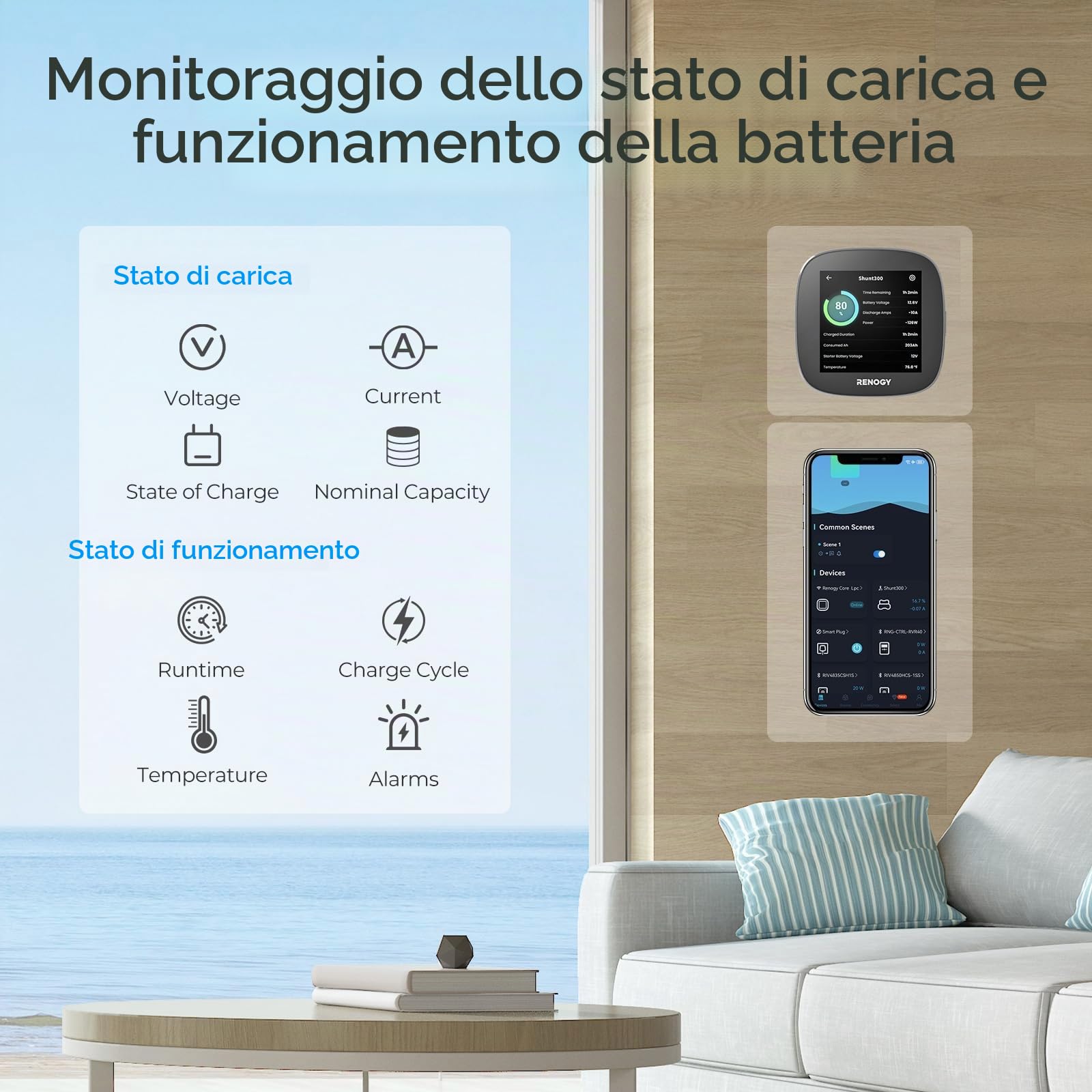 Renogy Battery Shunt 300 con Bluetooth integrato, misura tensione e corrente della batteria, compatibile con piombo acido, LFP, Li-ion e Ni-MH