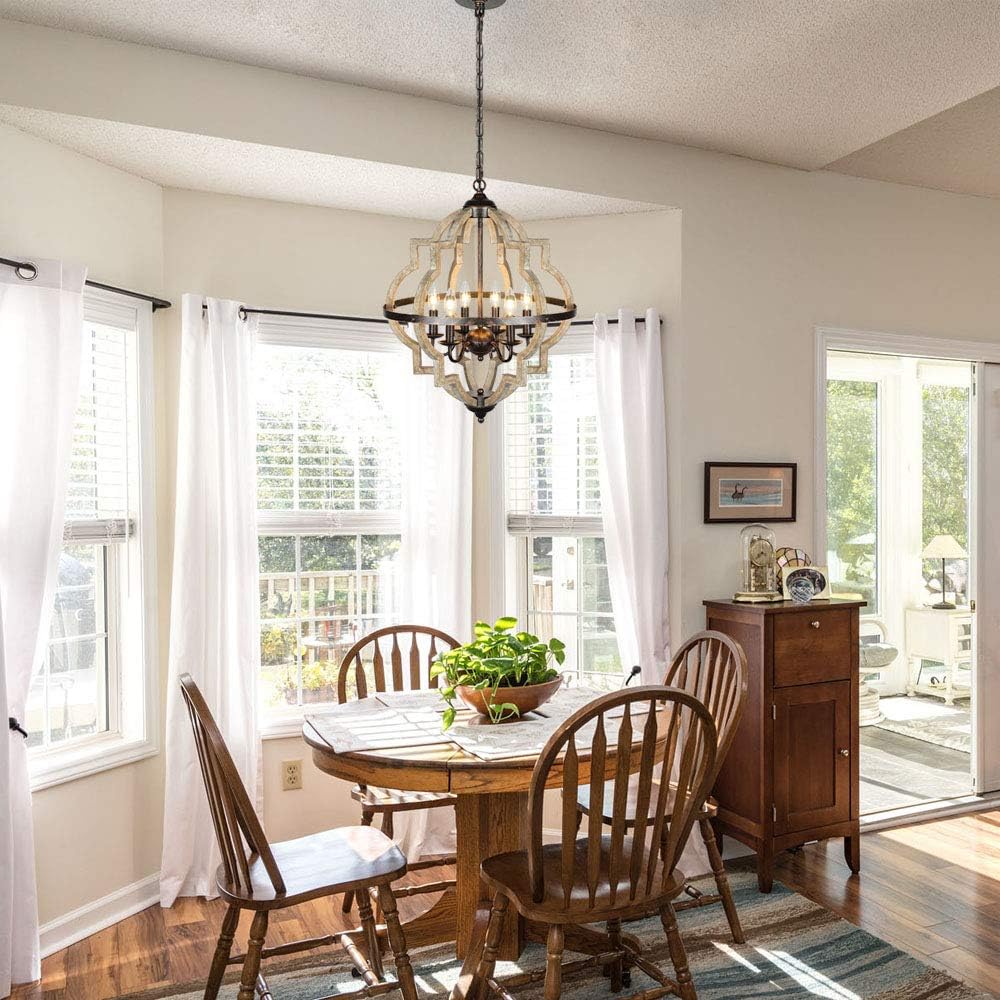 Lampundit Orb 6-Light Farmhouse Chandelier Brown Stardust Finish Rustic Vintage Wood Chandelier for Bedroom Dining Room Kitchen Foyer - - 