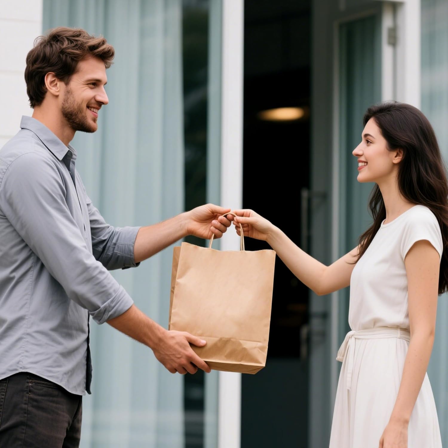 METAPRINT Brown Paper Gift Bags with Handles in Bulk, 50pcs Kraft Paper Bags 8x4.5x10.8 inch, Recyclable Shopping Bags for Retail, Grocery, Party Favors, Wedding - Image 7