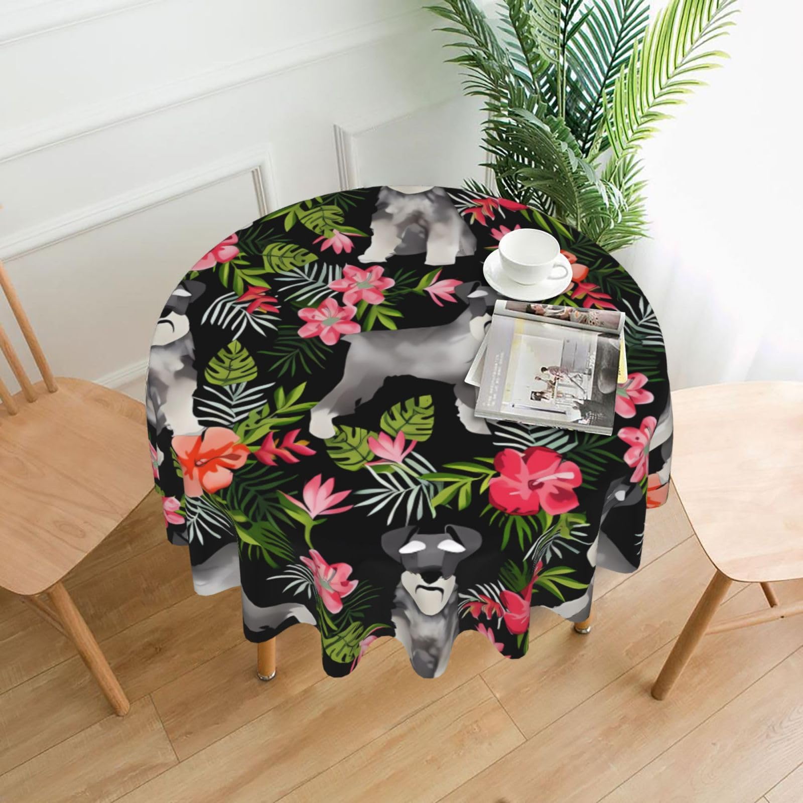 Hjfczh Black Schnauzer Prints Round Table Throw 60 Inch - Waterproof Table Cover - Soft & Wrinkle Resistant Decor Layer For Dinners, Parties & Everyday Use