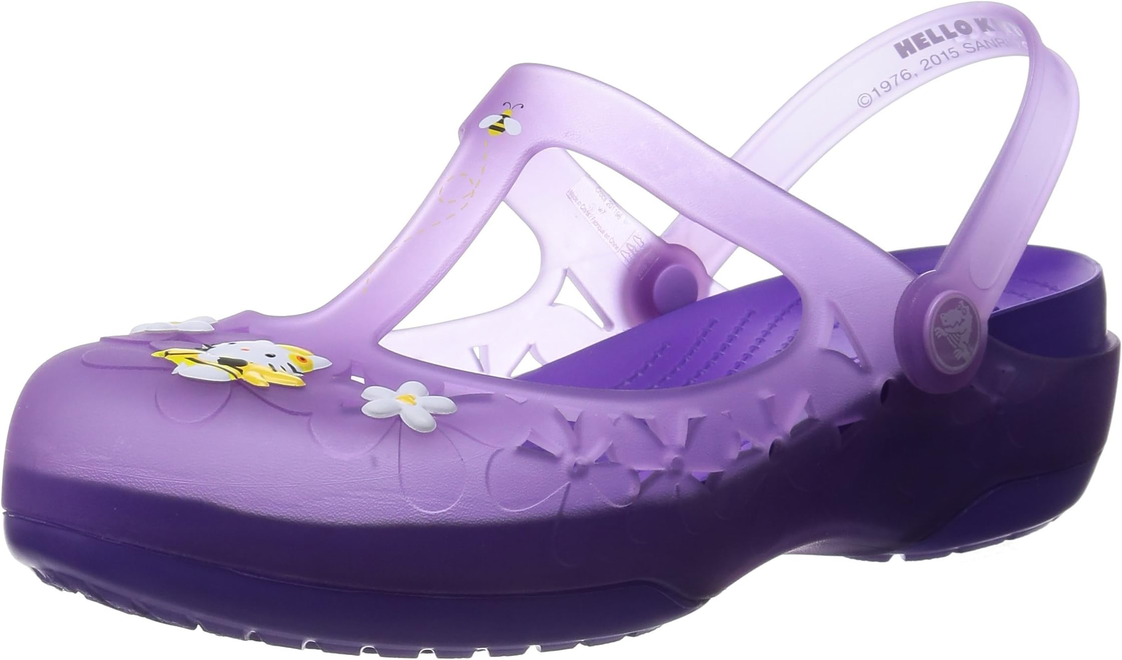 Crocs Womens Carlie Mary Jane Flower Hello Kitty Shoes, Iris/Neon