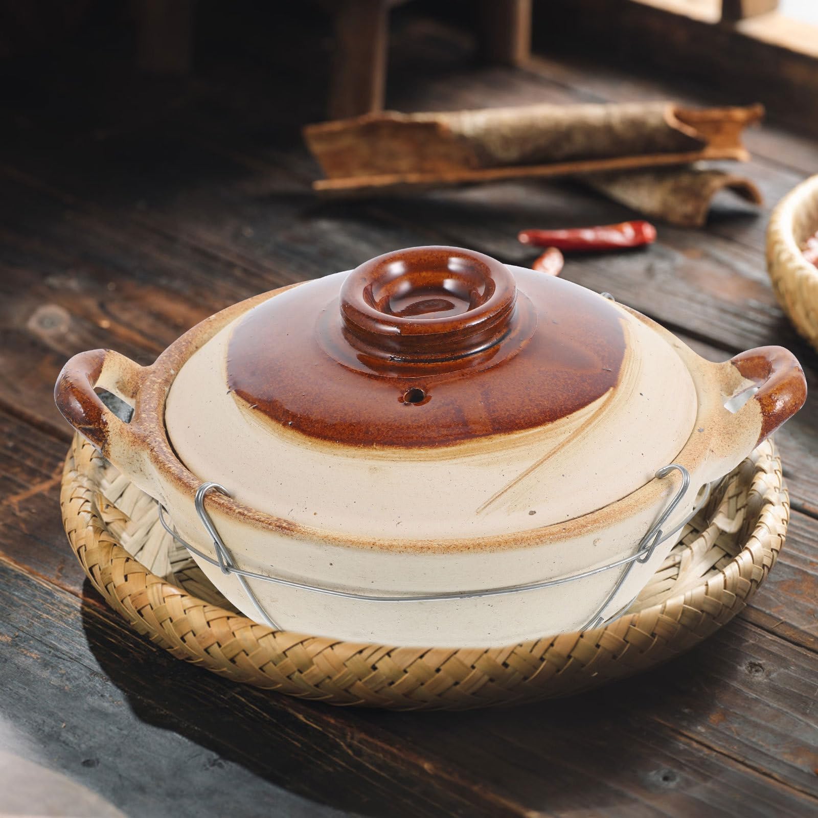 OSALADI Cacerola de Barro y Tecnología de Moldeado para Cocinar Olla Casera 0.5l con Asa con Tapa de Arcilla Varios estilos Adecuado para Guisar y Cocina Diaria Varios estilos