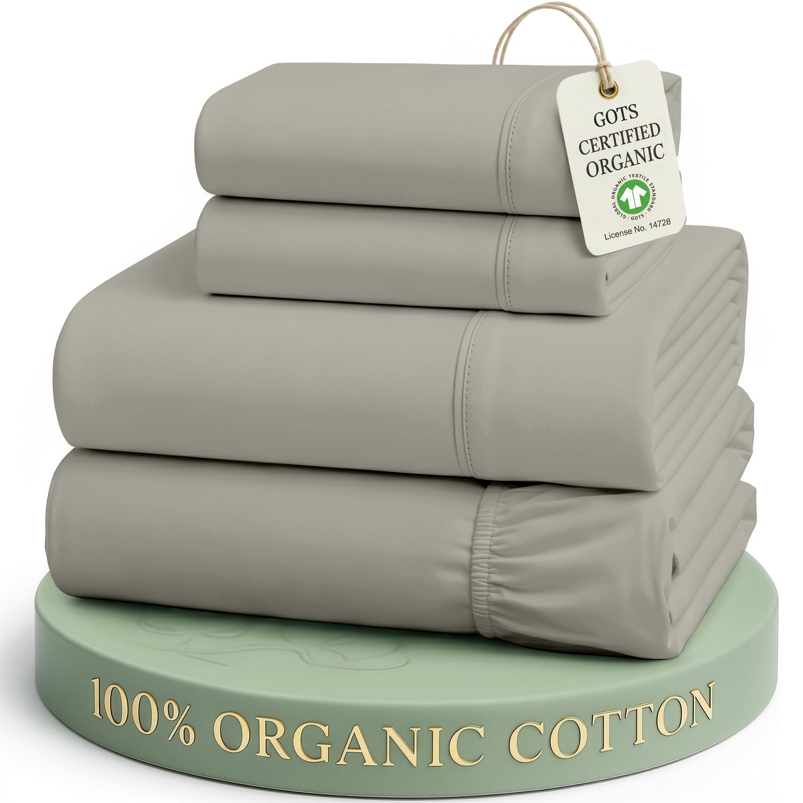 LANE LINEN 100% Organic Cotton Full Size Sheet & Pillowcase Set - 15" Deep Pocket - Fully Elastic, Soft & Comfy - Regulating Percale Sheets — image 1