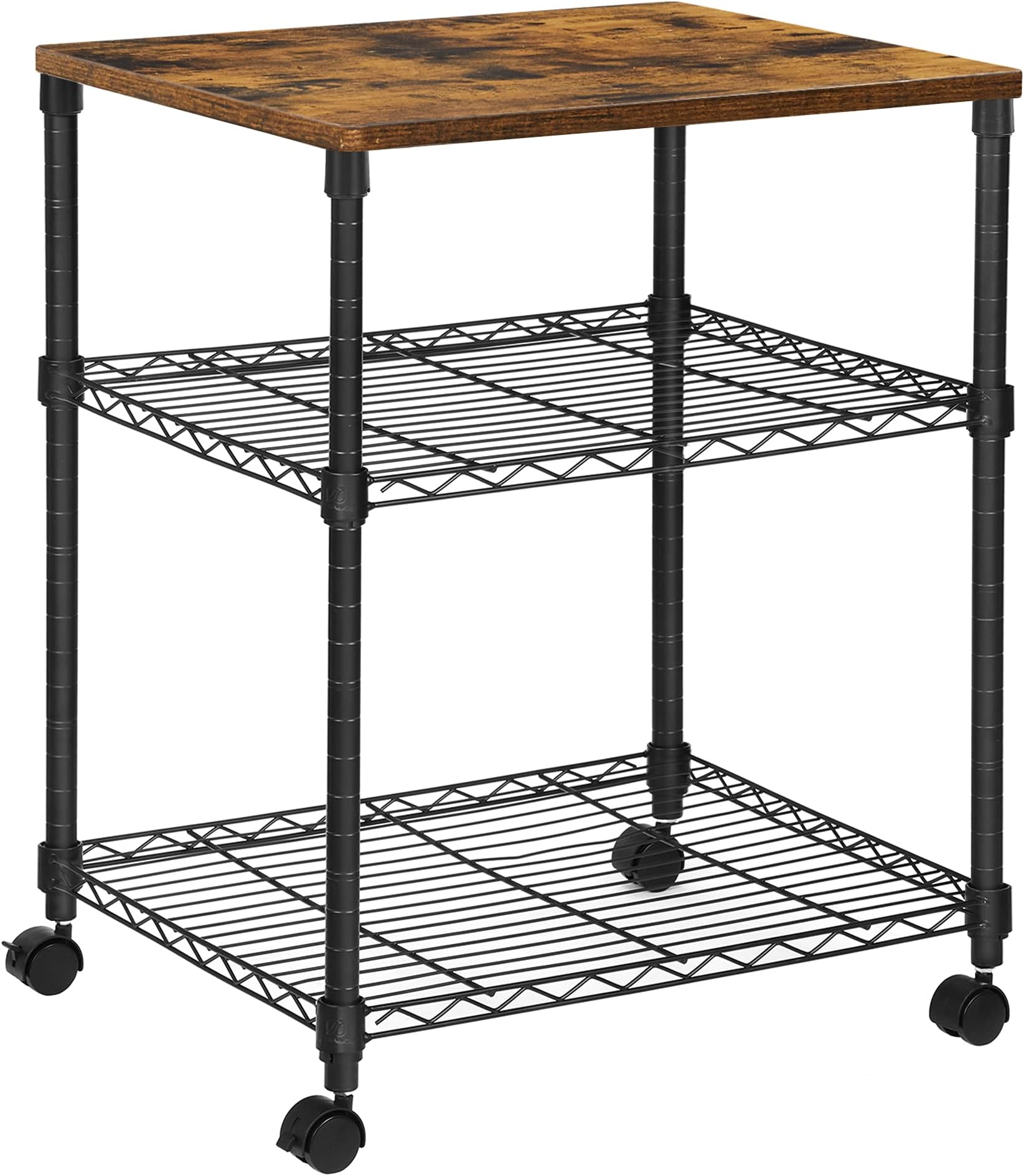 SONGMICS Printer Stand, 3-Tier Rolling Printer Cart on Wheels, Fax Stand with Metal Frame, Rustic Brown and Black ULGR302B02