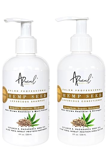 ARAVENEL Products Lujoso juego de champú y acondicionador para el cabello de semillas de cáñamo acondicionador de 8 onzas y champú hidratante