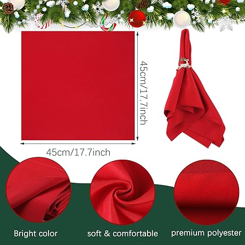 Miniatura 10 de Sliner Juego de 24 servilletas y anillos de Navidad, 12 servilletas de Navidad lavables de color rojo y 12 servilleteros de Navidad para cenas