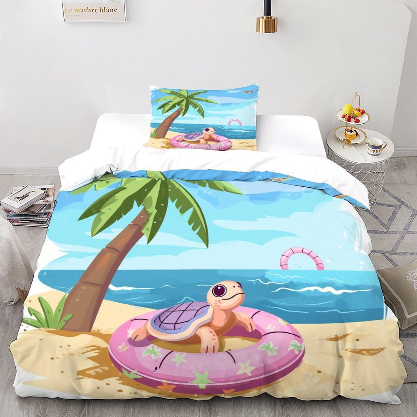 Housse de couette tortue 135x200 anti-transpiration lit simple facile a laver