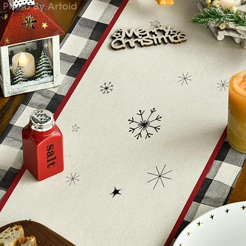 Miniatura 10 de Artoid Mode Monogram Letter S Buffalo Plaid Christmas Trees Camino de mesa de Navidad, decoración de mesa de comedor de cocina de invierno de
