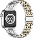 Quickprime Compatible with Apple Watch Ultra 2 Band 49mm 45mm 44mm 42mm, Metal Strap with Butterfly Folding Clasp for iWatch Ultra Series 9 | 8 | 7 | 6 | 5 | 4 | 3 | 2 | 1 SE & SE2 (Silver-Gold) gallery image
