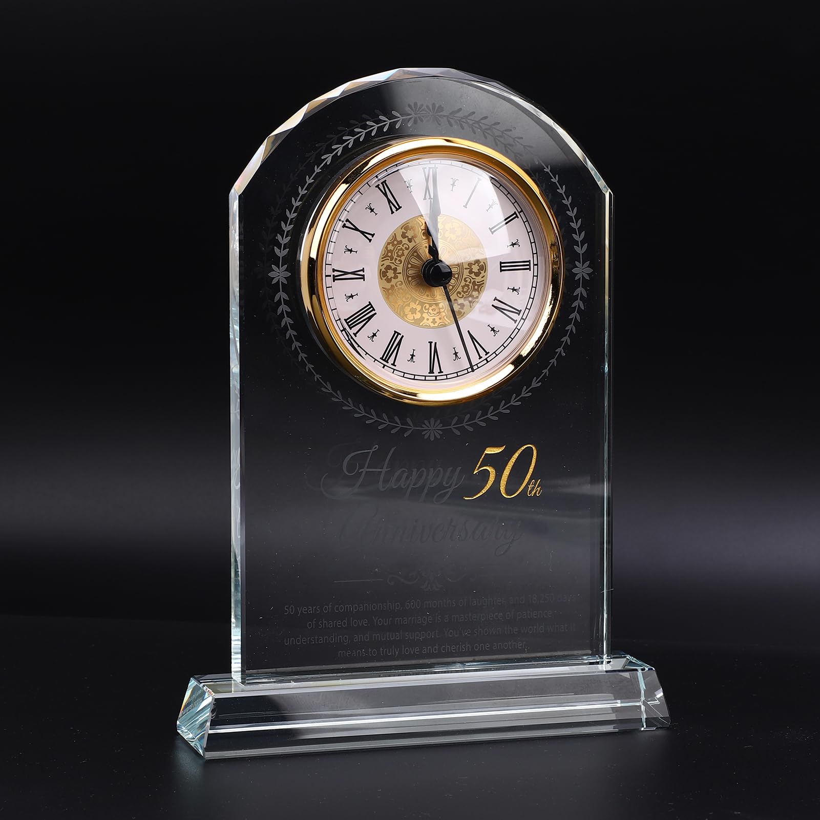 Reloj de cristal moderno grabado en 3D, reloj de mesa decorativo para aniversario, boda, cumpleaños, decoración del hogar y la oficina