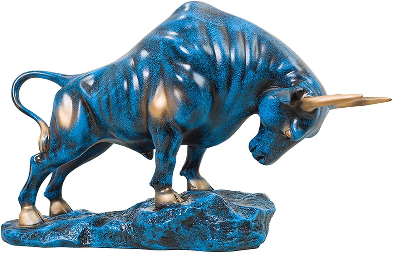 LGYKUMEG Personality Bull Wall Street Statue Large Resin Bull Statue Sculpture Office Decor Gift Craft Blue