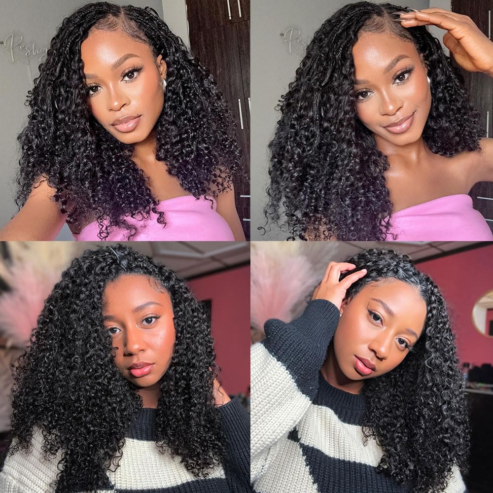 Burmese Curly Crochet Human Hair Extensions Invisible Pre-Separated Burmese Feather Crochet Hair with Knotless String Lightweight Human Crochet Hair Curly for Braiding Twist 60g 14inch