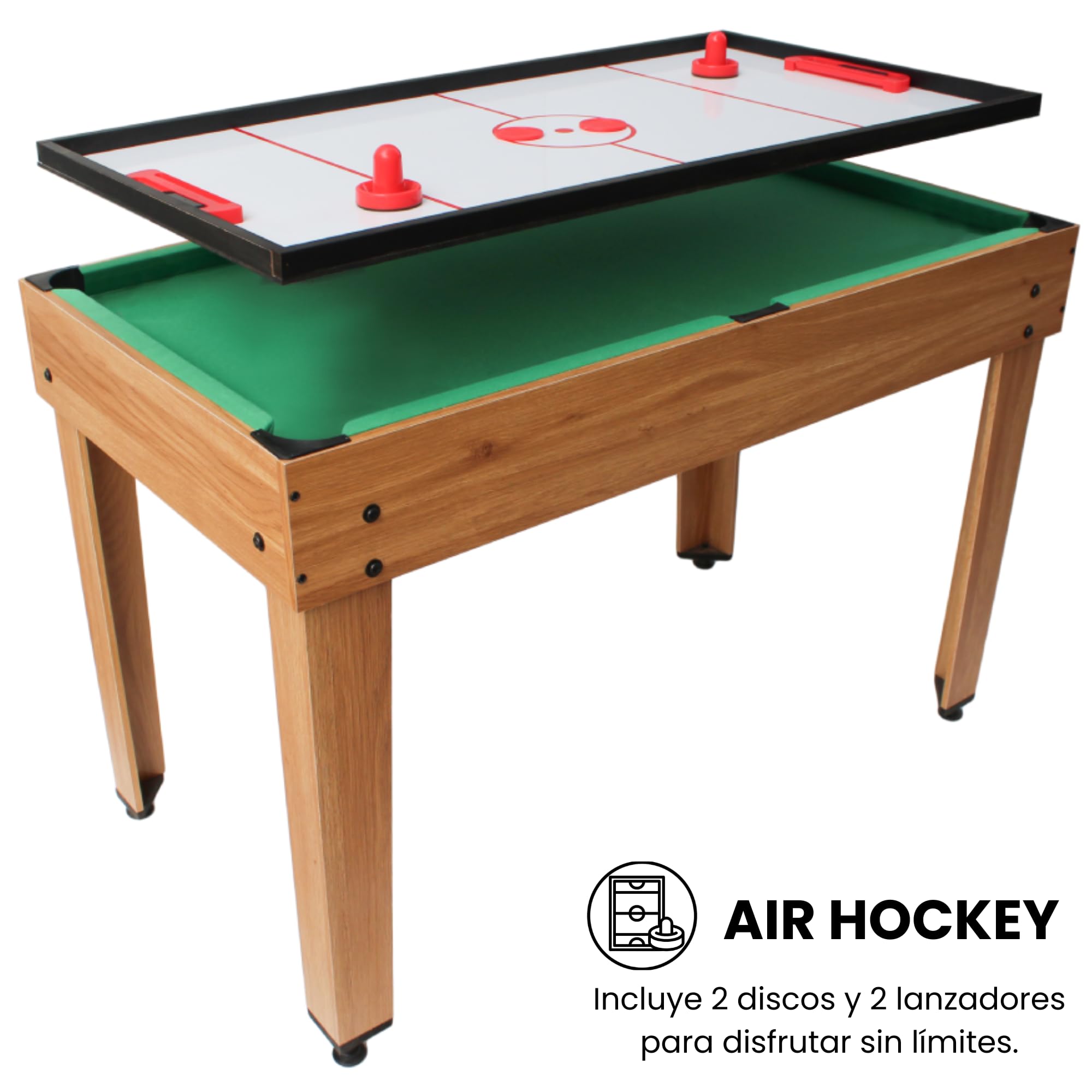 DEVESSPORT Multijuegos 7 en 1 Madera con Accesorios Incluidos | Mesa de Juegos con Futbolín, Billar, Ping Pong, Air Hockey y Más | Diseño Robusto y Elegante para Niños +8 Años