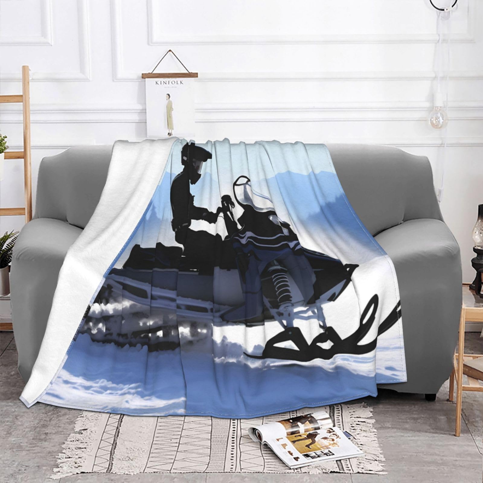 Couverture micro polaire Snowmobile1 plaid canapé ultra doux 152x127 cm