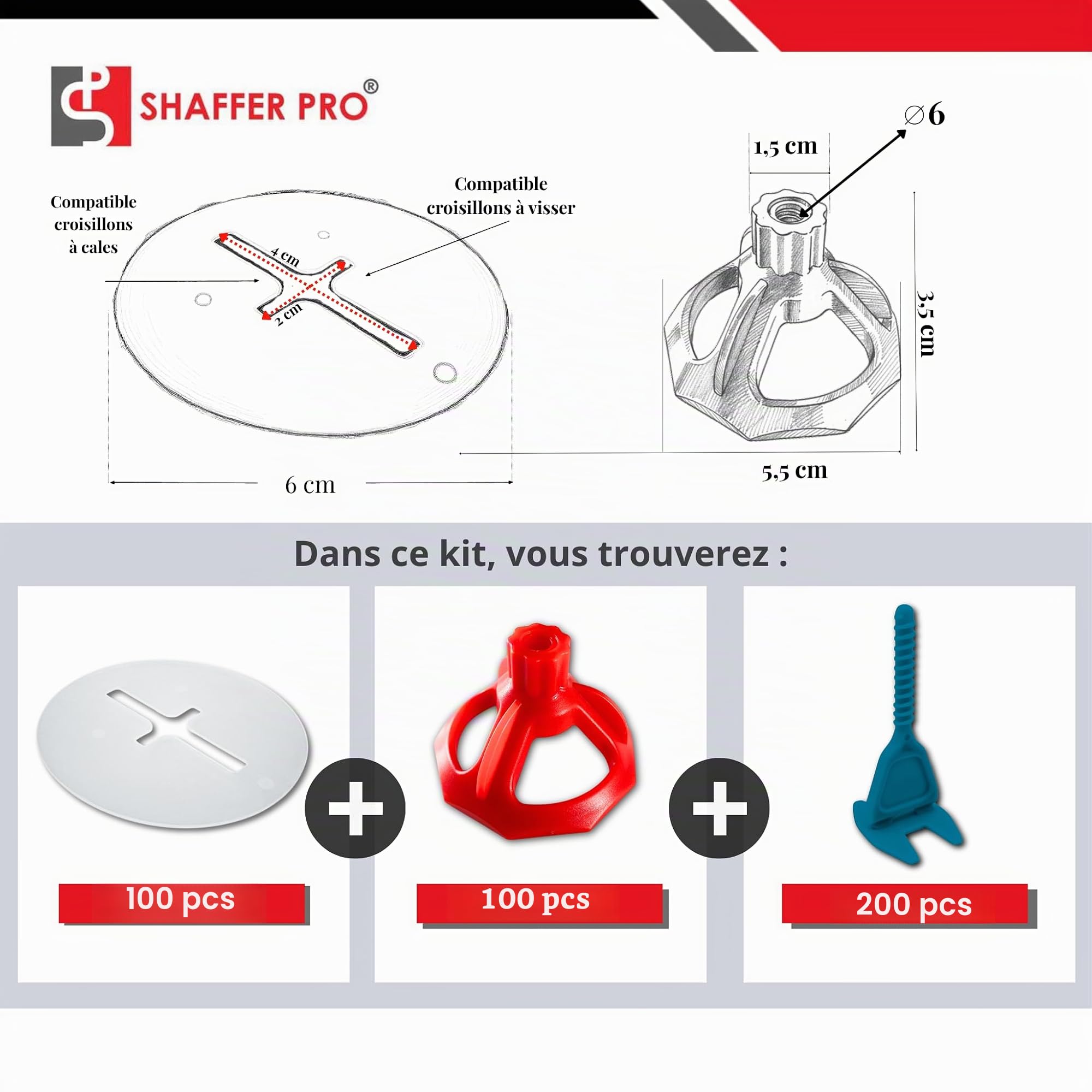 Croisillons carrelage autonivelant 2mm I SHAFFER PRO I Comptatible 20mm