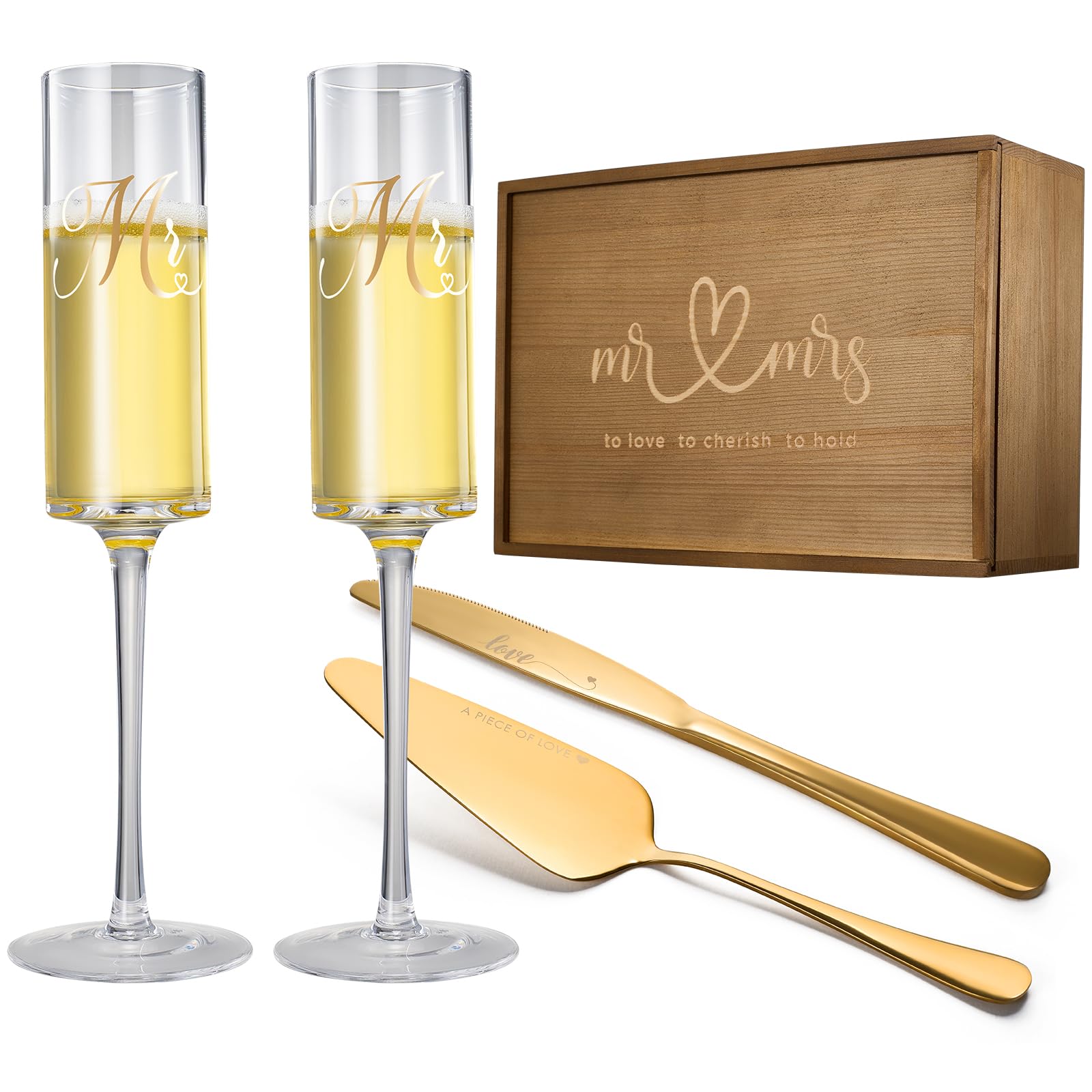Boîte à mémoire avec flûtes de mariage et couteau à gâteau pour graver vos souvenirs