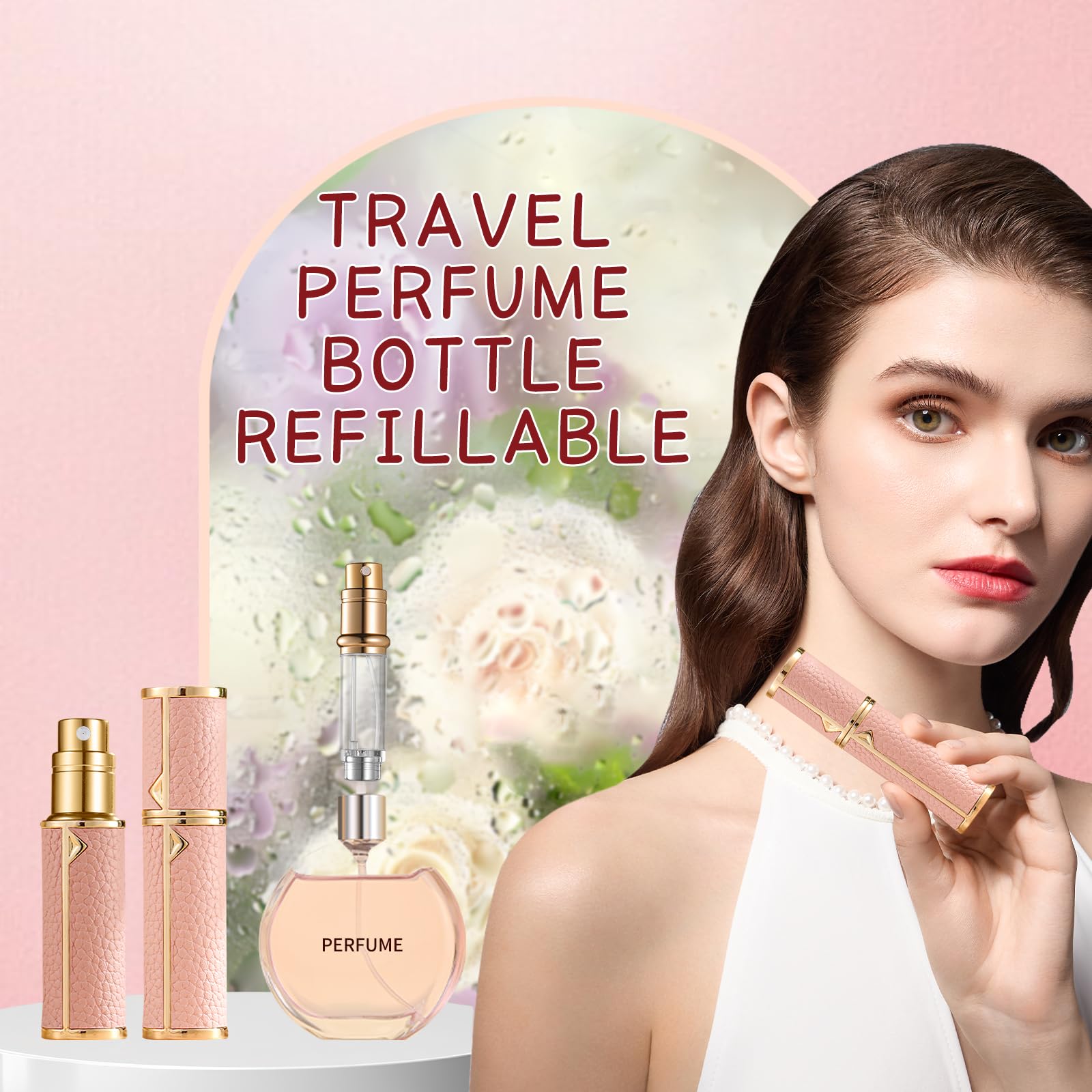 5 ml rozpylacz perfum podróżny do wielokrotnego napełniania, 2 szt., butelka na perfumy z dolnym napełnianiem, mini dozownik wody kolońskiej, lekki przenośny rozpylacz (biało-różowy)