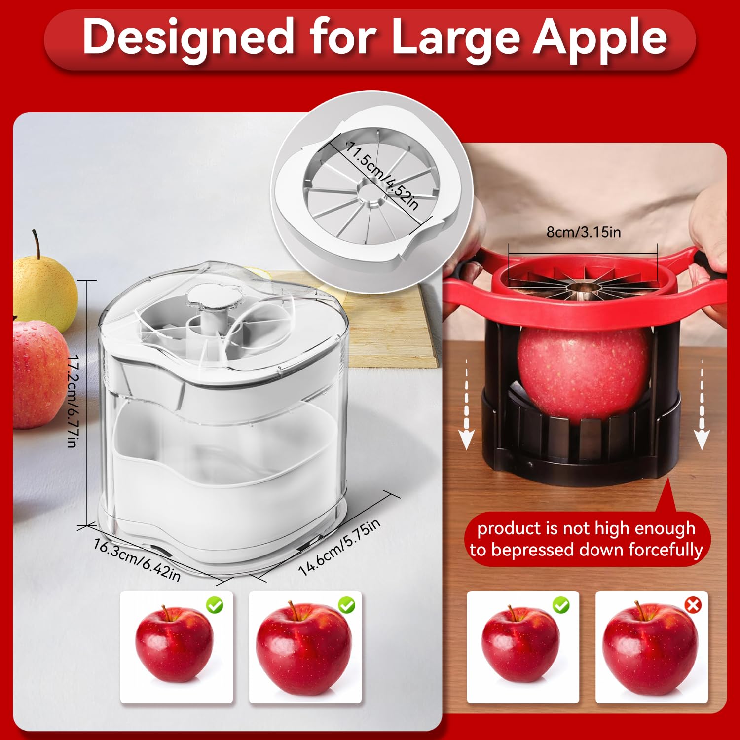 NEW Professional Apple Slicer and Corer - Stainless Steel Apple Cutter with 12 Slices, Heavy Duty Design for Large Apples, Thin Slices, Compatible with Pears and Other Fruits?White?