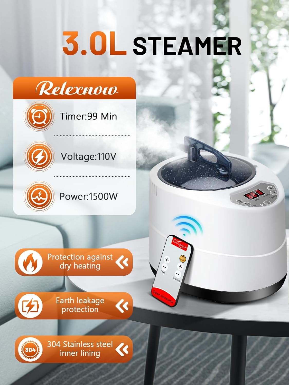 Portable Steam Sauna for Home, Portable Sauna Box Full Body for Home with 9 Adjustable Heat Levels, Steam Sauna with 3L 1500W Steamer, Folding Chair, 99 Minute Timer