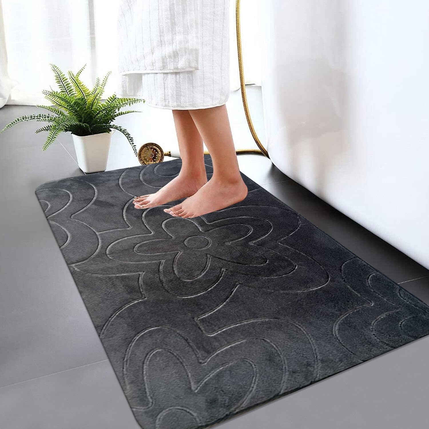 B&B Memory Foam Bath Mat - Non-Slip Bath Mats for Inside Door - Modern Quick-Drying Water Absorbent 50x40cm Dark Grey